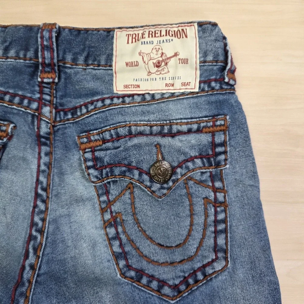 True Religion Ricky Super T Flap Jeans Size 31 Thick Red Contrast‎ Stitch USA